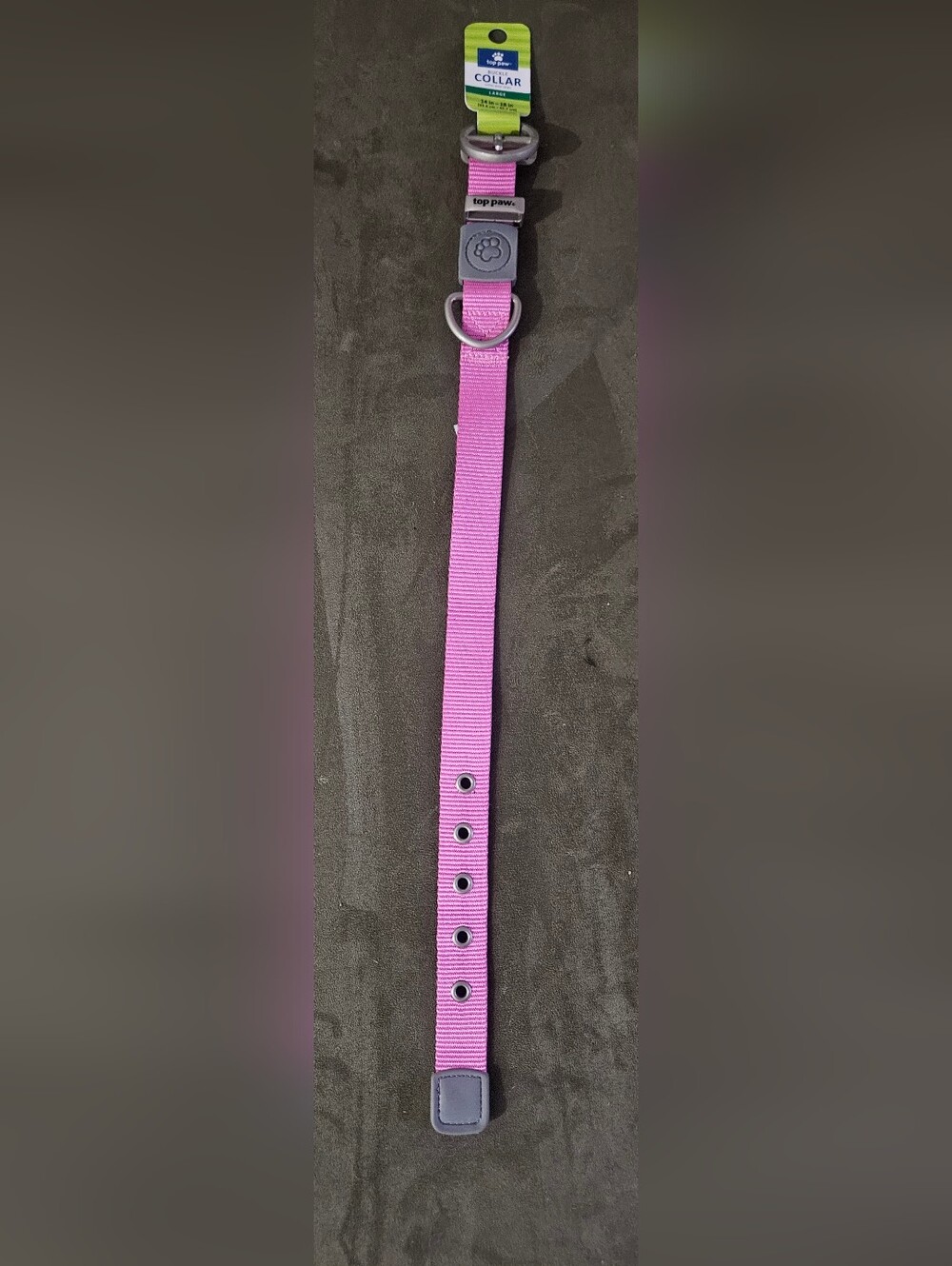 Top Paw Pink Nylon Dog Collar with Gray Buckle Size Large 14"-18"